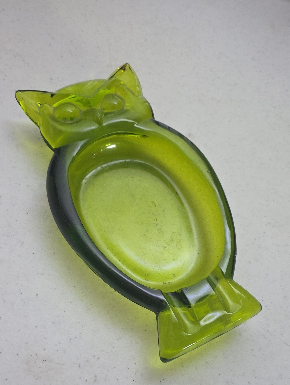 Vintage Green Glass Owl Ashtray